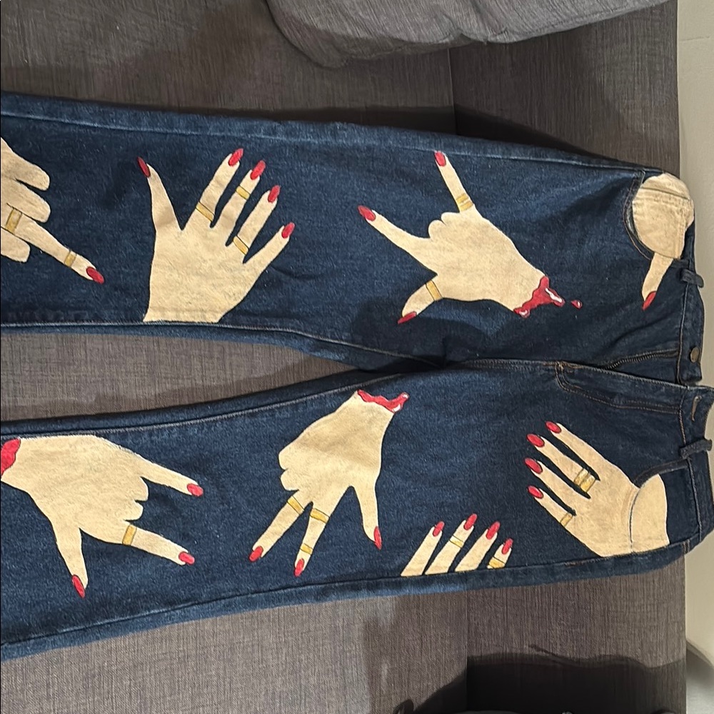 Unique Hand Print Denim Jeans